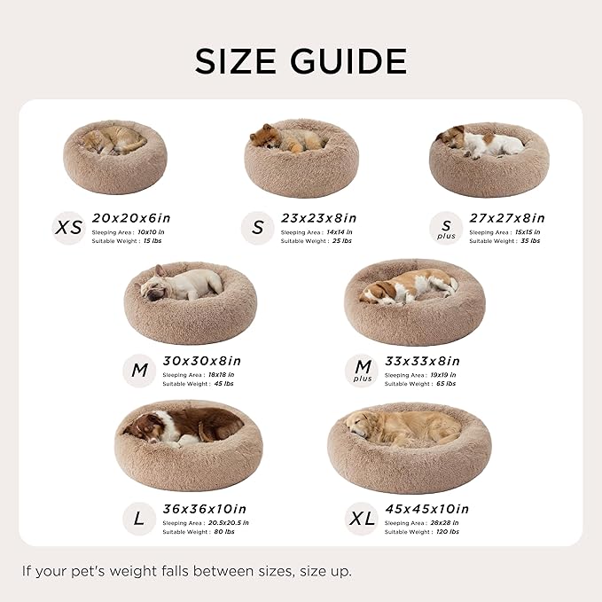 Bedsure Calming Dog Beds Large Sized Dog - Donut Washable Large Pet Bed, 36 inches Anti-Slip Round Fluffy Plush Faux Fur Dogs Bed, Fits up to 80 lbs Pets, Camel