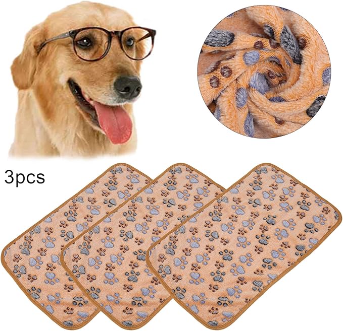3Pcs Dog Paw Print Fleece Blanket, Pet Warm Sleep Mat, Coral Fleece Soft Dog Blanket with Cute Paw Design, Bite Resistant Pet Supplies for Dogs Cats Small Animals (L)