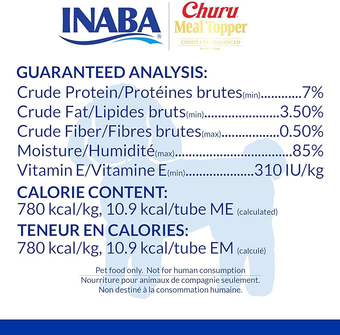 INABA Churu Meal Topper for Dogs, Complete & Balance, Creamy, Lickable Purée Dog Food Topper, 0.5 Ounce Tube, 24 Tubes (4 per Pack), Chicken with Salmon Recipe