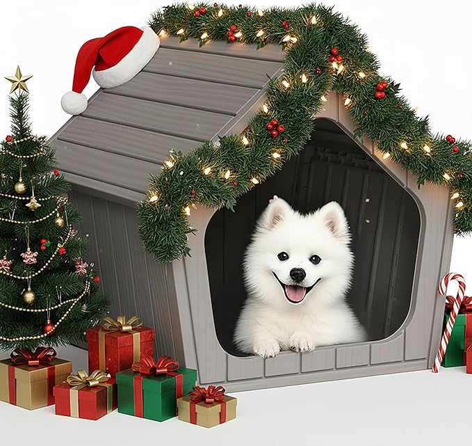 DRATO Dog House Indoor Outdoor Durable Resin Material Houses for Dogs Outside Weatherproof Cozy Small Dog Houses Pet Shelter for Patio, Porch, Living Room