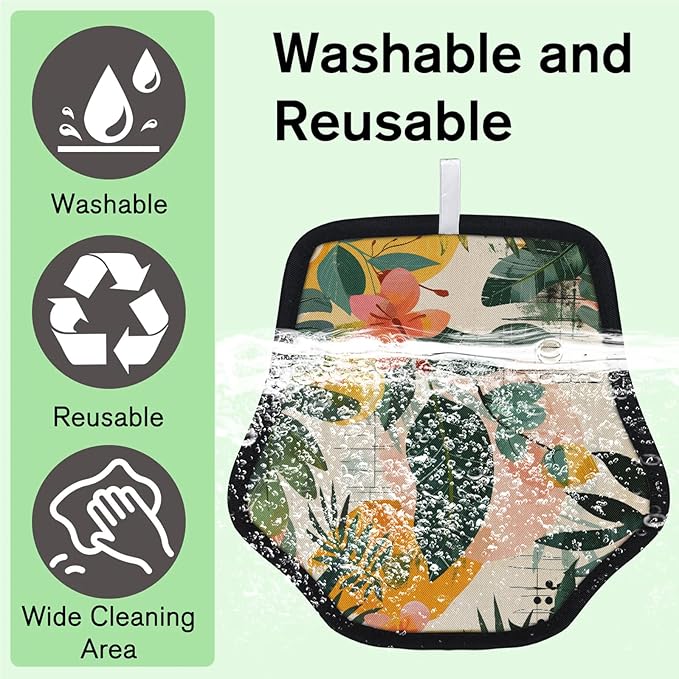 Reusable Pet Hair Removal Glove Tropical Palm Leaf Flower Magic Brush for Cat & Dog Hair Remover for Car, Sofa, Bedding, Clothes - 9x9 Mitt Washable