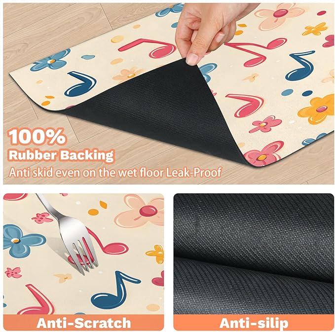 Music Note Dog Food Mat for Floors Absorbent Dog Bowl Mat for Food and Water Dispenser Quick Dry Cat Food Placemat Pet Supplies 16" x 24", Colorful Floral