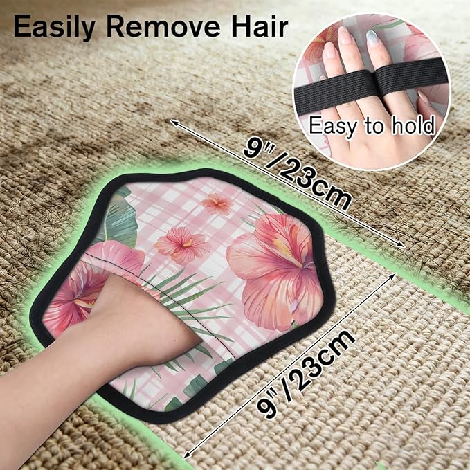 Reusable Pet Hair Removal Glove Tropical Flower Palm Leaves Magic Brush for Cat & Dog Hair Remover for Car, Sofa, Bedding, Clothes - 9x9 Mitt Washable