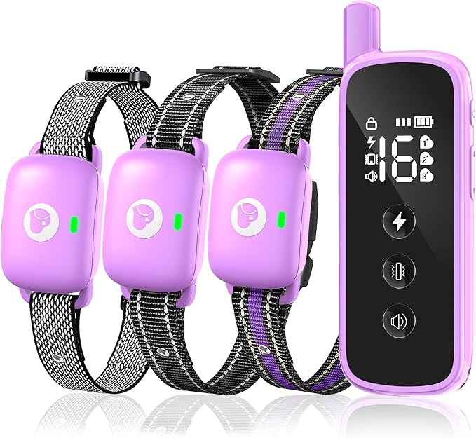 Dog Traning Collar - 2600FT Shock Collar for Dogs with Remote Control, IP68 Waterproof 3 Modes (Beep/Vibration/Shock) Ecollar, Security Lock for Large Medium Small Dogs, Purple