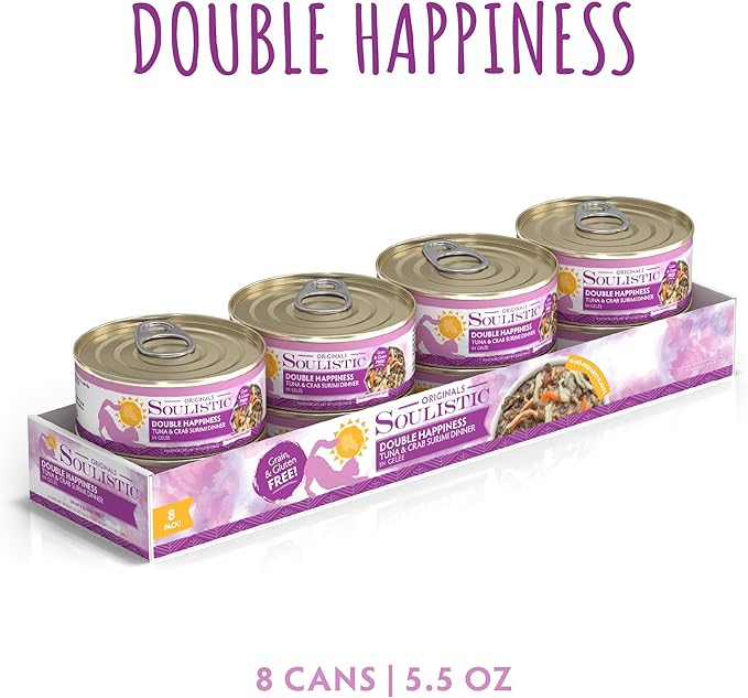 Soulistic Originals, Double Happiness Tuna and Crab Surimi Dinner in Gelée, 5.5oz Can, Pack of 8