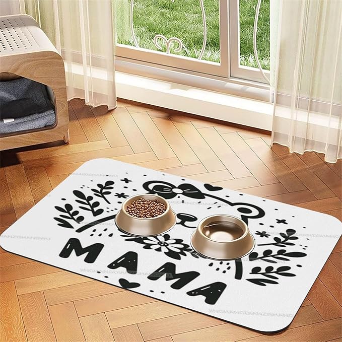Pet Feeding Mat for Dogs Cats Happy Mother's Day Floral Gift for Mom Mama Absorbent Dog Food Mat Non-Slip Waterproof Placemat Quick Dry Pet Supplies Bowl Mats