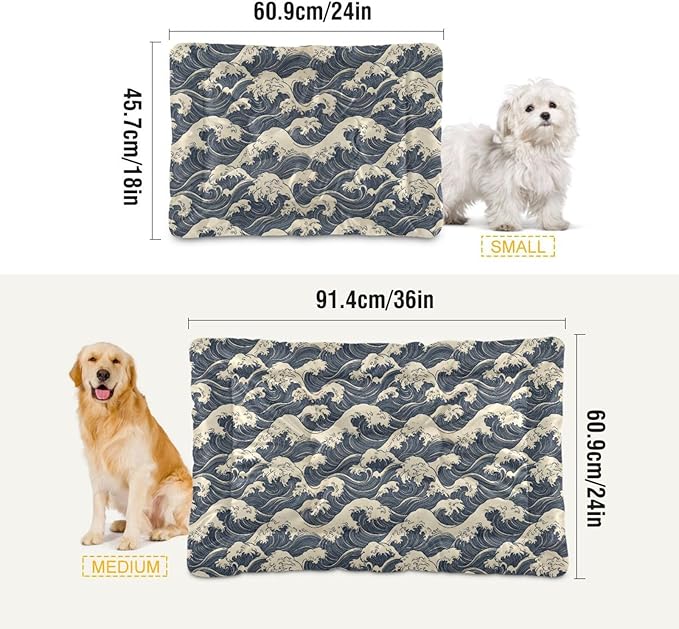 Dog Bed for Crate Washable Pet Sleep Pad, Kanagawa Reimagined Kennel Mat with Non-Slip Bottom, Soft Fluffy Supplies Pet for Dogs and Cats (24x18 inch)