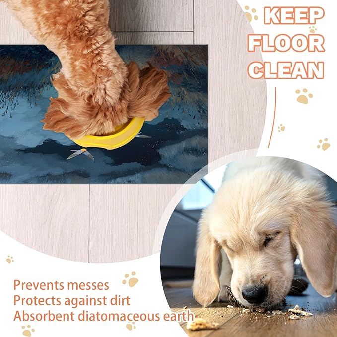Sky Cloud Dog Food Mat for Floors Absorbent, Quick Dry Water Dispenser Mat for Food, Water, Pet Supplies 12" x 20", Swallow