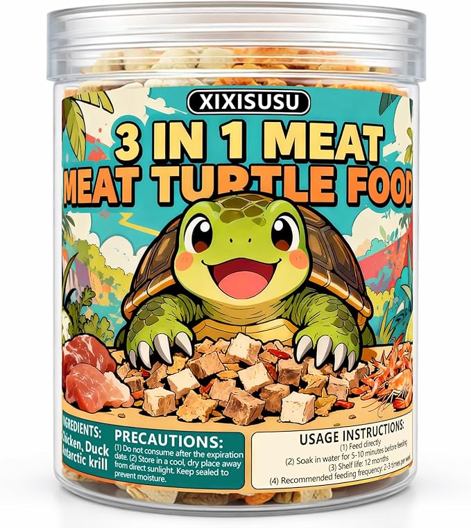Freeze-Dried Chicken, Duck & Krill for Turtles, Cats & Dogs | 3 oz Canister | Protein-Rich Diet for Aquatic Turtles, Sensitive Stomach Pets & Skin Health (3 oz)