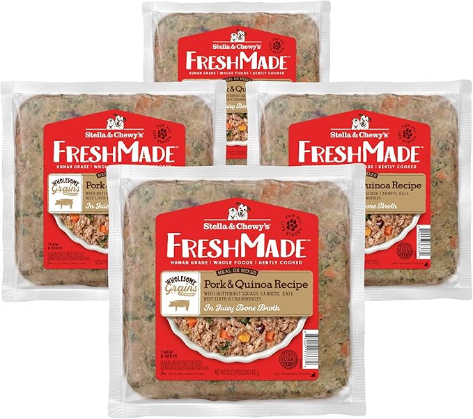 Stella & Chewy's FreshMade Frozen Fresh High Protein Pork & Quinoa Dog Food, 16-oz Pouch (Pack of 4)
