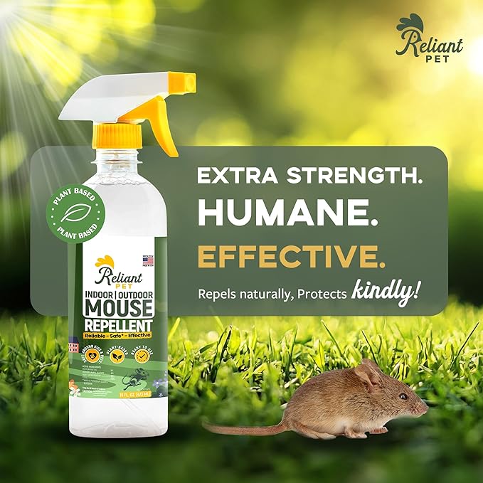 Peppermint Oil Mouse Repellent Spray 16oz - Natural Mice Deterrent for Indoor & Outdoor Use - Mouse Repellent Spray for Home, Car Engines, RV - Pet Safe Pest Control - Made in USA