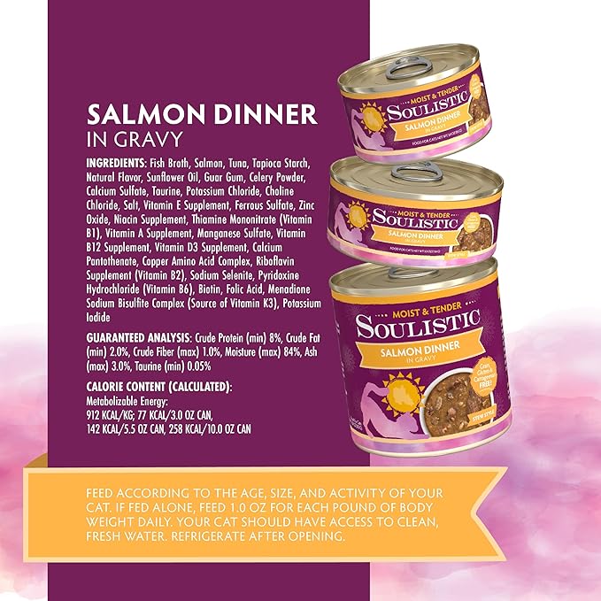 Soulistic Moist and Tender, Salmon Dinner in Gravy, 5.5oz Can, Pack of 8