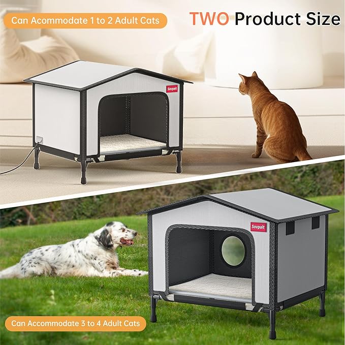 Outdoor Heated cat House with Heating pad and Escape Door,Waterproof and Warm Stray cat House,Suitable for Indoor,Outdoor,Winter,and Summer(Green, M20*14.8 * 12.8)