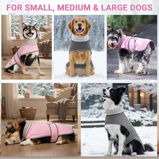 Dog Coat 2 Pack, Turtleneck Fleece Pet Winter Jacket for Cold Weather, Warm Dog Clothes Sweater Outdoor Indoor for Small, Medium, Large & XL Dogs (M-XXL)