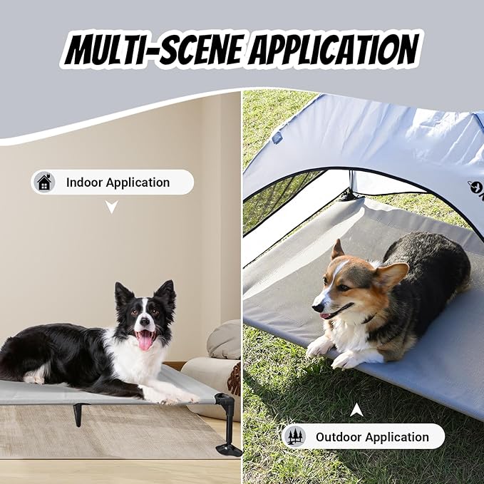 KINGROCK Elevated Dog Bed with Removable Canopy Portable Outdoor Pet Cot Waterproof 600D Oxford Fabric Anti Slip Feet for Large Dogs Camping Beach Indoor and Outdoor Use