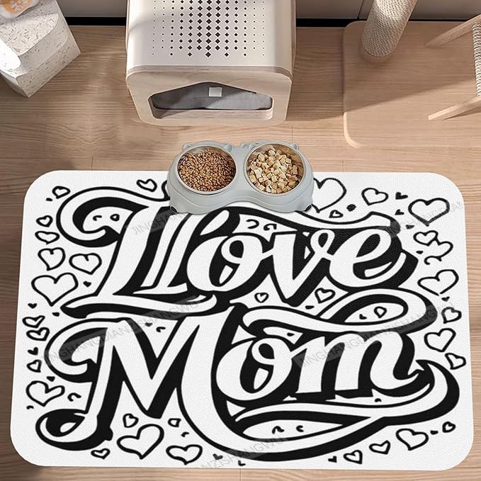 Non Slip Mat for Dog Pet Cat Dog Food Mats Happy Mother's Day Floral Gift for Mom B Water Bowl Mat Quick Dry Absorbent Cat Feeding Mats 18X12In