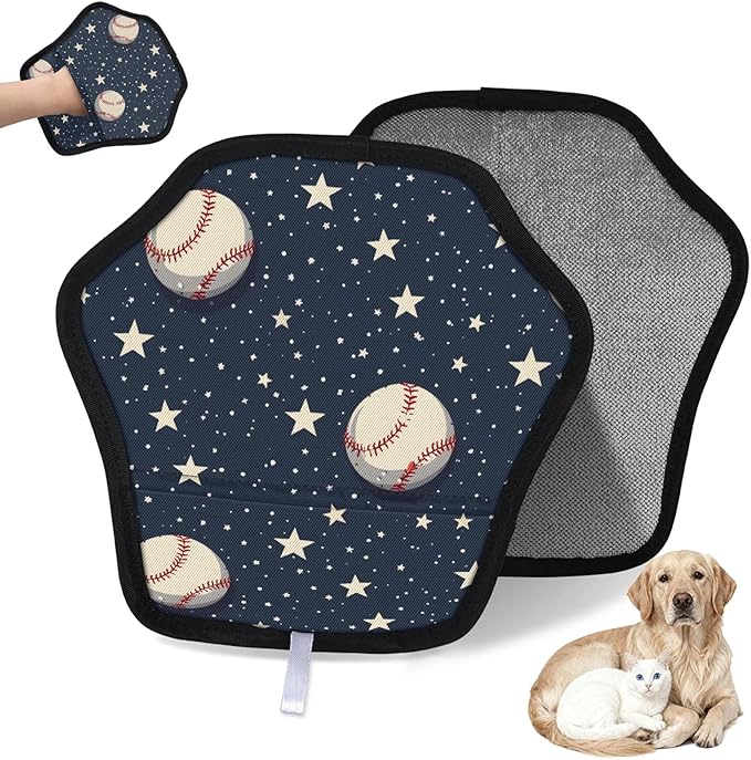 Reusable Pet Hair Removal Glove Star Sport Baseball Magic Brush for Cat & Dog Hair Remover for Car, Sofa, Bedding, Clothes - 9x9 Mitt Washable