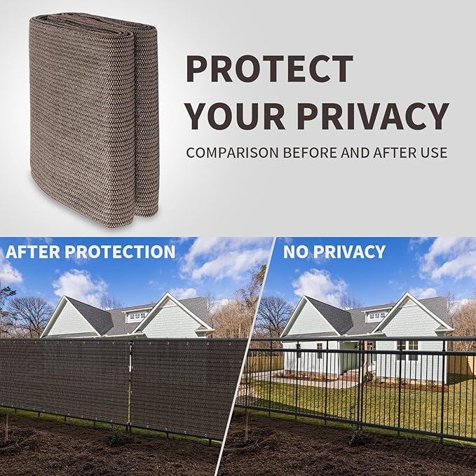LOVE STORY Custom Size 3.3'x15' Brown Balcony Privacy Screen,UV Block Privacy Fence Screen,90% Shield for Outdoor Pool Garden Apartment Railing