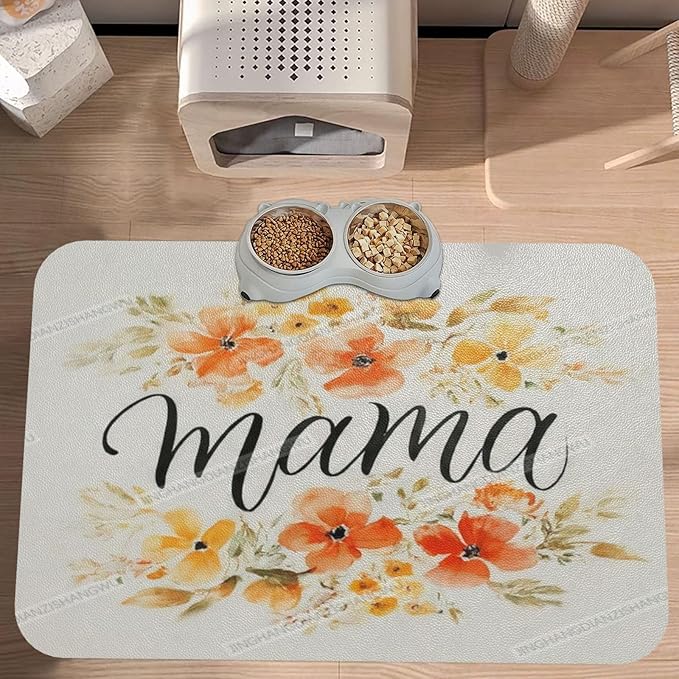Pet Feeding Mat Happy Mother's Day Floral Gift for Mom Io Absorbent Pet Placemat for Food Water Bowl with Waterproof Rubber Backing 18X12In Quick Dry Water Dispenser Mat Dog Cat