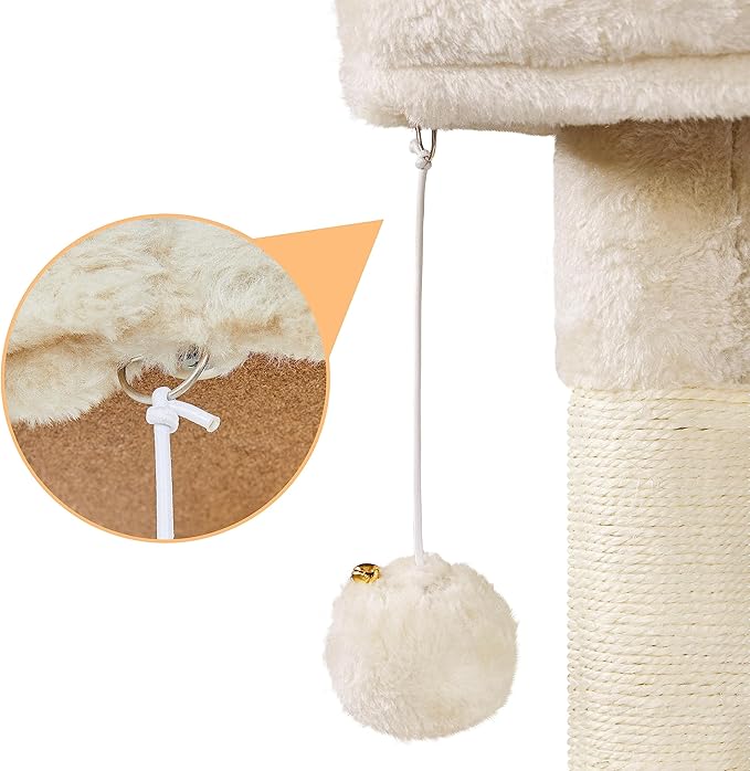 Yaheetech 34.5in Scratching Post, Cat Scratchers for Indoor Cats and Kittens, Multifunctional Activity Post w/Sisal Rope＆Dangling Ball＆Large Condo, Beige