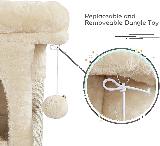 Yaheetech Cat Scratching Posts with Bed, 23.5 Inches Cat Kitten Scratcher Featuring with Sisal Scratch Posts, Interactive Dangling Ball for Indoor Large Cats, Beige