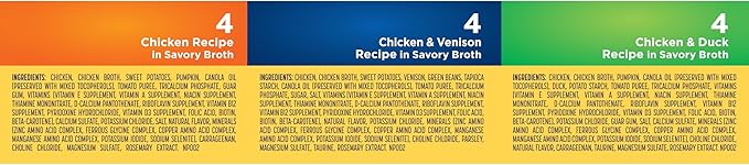 Nature's Recipe Grain Free Chicken Recipe, Chicken & Venison Recipe and Chicken & Duck Recipe in Savory Broth Variety Pack Wet Dog Food, 12-2.75 oz. Cups, 2 Count (Pack of 2)