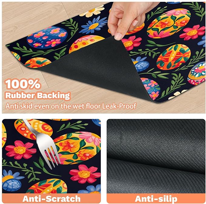 Easter Egg Dog Food Mat for Floors Absorbent Dog Bowl Mat for Food and Water Dispenser Quick Dry Cat Food Placemat Pet Supplies 12" x 20", Watercolor Flower