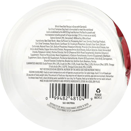 Whole Paws, Grain-Free Wet Dog Food, Beef Recipe with Carrots & Sundried Tomatoes in Gravy, 3.5 Ounce