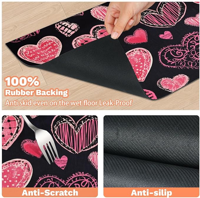 Valentines Day Dog Food Mat for Floors Absorbent, Quick Dry Water Dispenser Mat for Food, Water, Pet Supplies 24" x 32", Love Heart