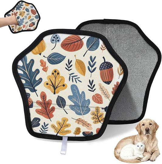 Cute Acorn Leaf Electrostatic Pet Hair Removal Glove for Cats & Dogs - Reusable Grooming Mitt for Couch, Carpet, Car Seat & Laundry - Large 9x9 Inch