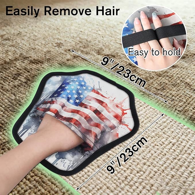 Watercolor Stars Stripes Electrostatic Pet Hair Removal Glove for Cats & Dogs - Reusable Grooming Mitt for Couch, Carpet, Car Seat & Laundry - Large 9x9 Inch