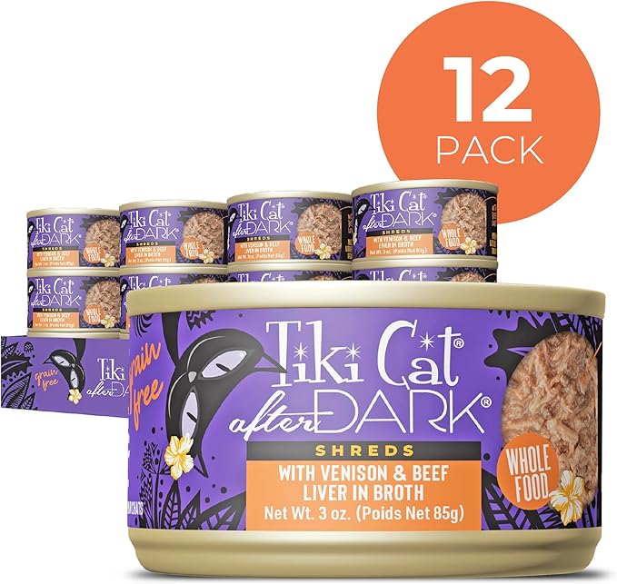 Tiki Cat After Dark Shreds Wet Cat Food, Venison & Beef Liver, 3 oz. Can (12 Count)