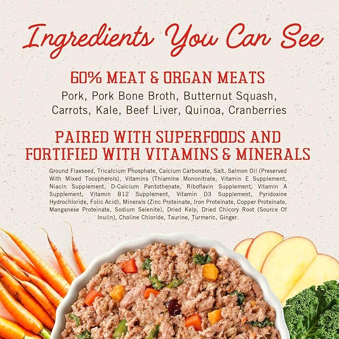Stella & Chewy's FreshMade Frozen Fresh High Protein Pork & Quinoa Dog Food, 16-oz Pouch (Pack of 4)