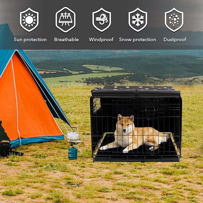 Pet Prime Dog Crate Cover Indoor/Outdoor Durable Windproof 600D Oxford Fabric Pet Kennel Cover Fit for 24 30 36 42 48 Inches Wire Dog Crate for Small and Large Dogs-Cover Only(24 Inch (24"x18"x19"))