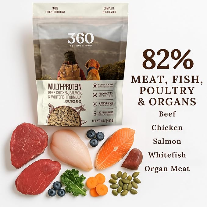 360 Pet Nutrition Freeze-Dried Raw Dog Food Multi Meat and Chicken 5 Ounce Trail Size Bags