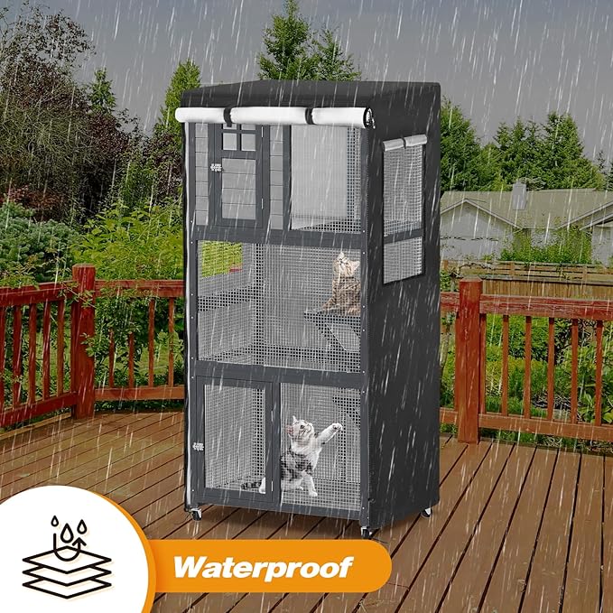 Catio Cover,37.5"L x 27"W x 74.5"H Cover for Catio Outdoor Cat Enclosure Waterproof, 420D Cat Cage Covers for PawHut Wooden Catios, Outdoor Cats Enclosure Covers(Black)(Catios Not Included)