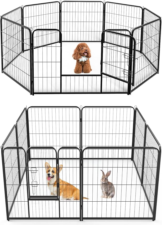 NEWBULIG Dog Playpen Indoors 32 Inch 8 Panels for Small and Medium Dogs Portable and Foldable Pet Fence with Door Heavy Duty Metal Dog Exercise Play Pen for Outdoor Yard