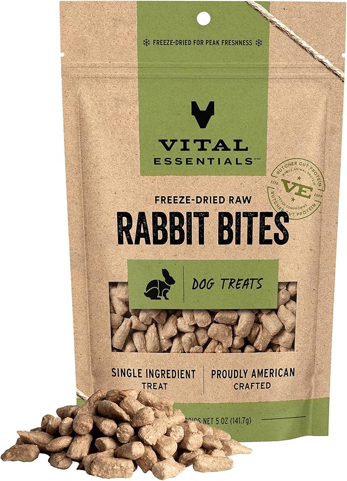 Vital Essentials Freeze Dried Dog Treats | Rabbit Bites, Single Ingredient | Premium Quality | Grain Free Training Treats for Dogs, 5 oz Bag