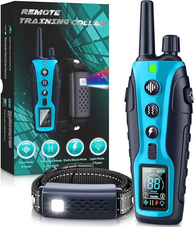 Dog Shock Collar - 4000FT Dog Training Collar with Remote Waterproof e Collar with Flashing Light, Adjustable Pitch Beep(1-8), Vibration(1-16), Safe Shock(1-99), and Keypad Lock