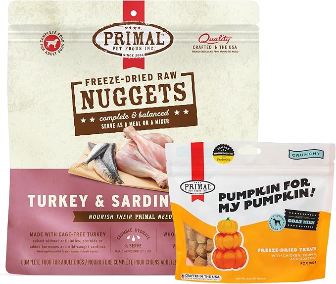 Primal Freeze Dried Dog Food Nuggets, Turkey & Sardine 14oz & Pumpkin for My Pumpkin, 2 oz - Halloween & Thanksgiving Holiday Bundle