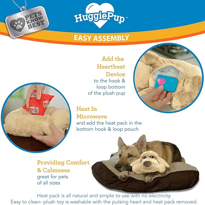 HuggiePup by Pets | Comfort Companion with Heartbeat Sleep Aide for Dogs & Puppies, Heating for Calming Relief Day or Night, Crate & Behavioral Training Essential Breeds | Chocolate