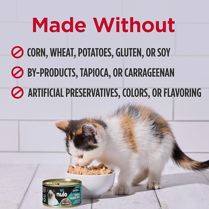 Nulo Paté with Shreds Chicken & Duck Recipe for Kittens, 2.8 oz can, Case of 12