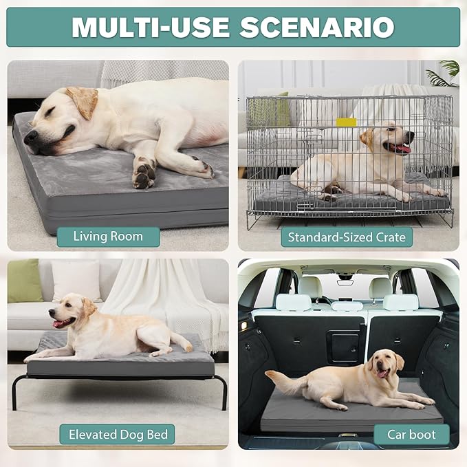 Waterproof XL Dog Beds Large Sized Dog, Outdoor Orthopedic Washable Crate Pad 42 inch, Extra Large Foam Pet Bed with Durable Removable Cover Reversible, XLarge Anti-Slip Kennel Pads, 41"x27", Gray
