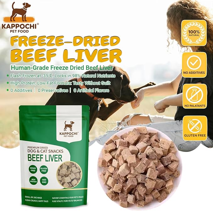 Freeze-Dried Beef Liver Dog Treats, 3.5oz(100.0g), 100% Single Ingredient, High Protein Training Treats, Natural & Raw, No Additives, Grain Free, Gluten Free