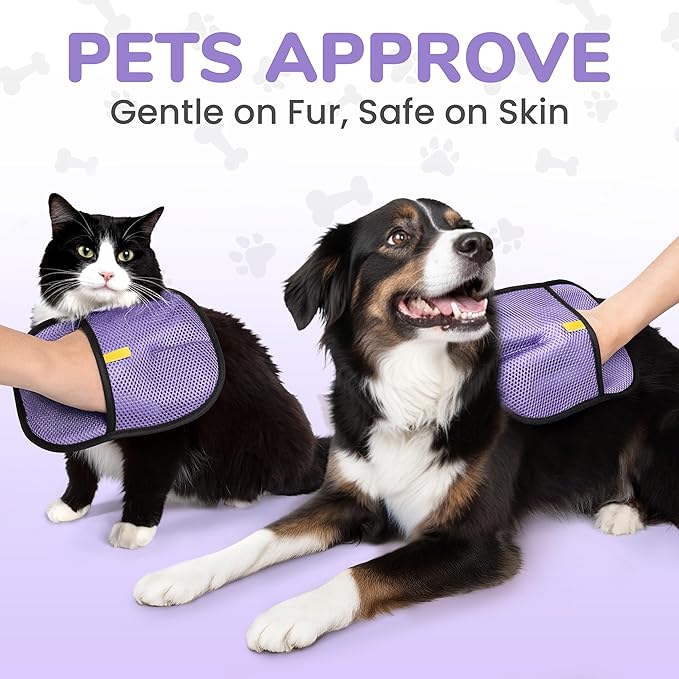 Pet Hair Removal Glove for Cats and Dogs, Electrostatic Magic Brush Pet Hair Remover for Dog Couch, Available in Blue, Purple, Pink, Brown- Perfect for Pet Owners (Purple)