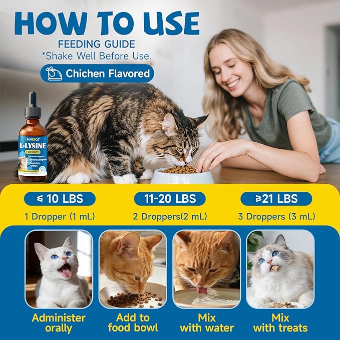 L-Lysine Supplement for Cats Immune Support, Cats Lysine Drops for Feline Respiratory, Sneezing, Runny Nose, Eye Function, Natural Strengthen Defenses-Natural Chicken Flavor, 2FL oz