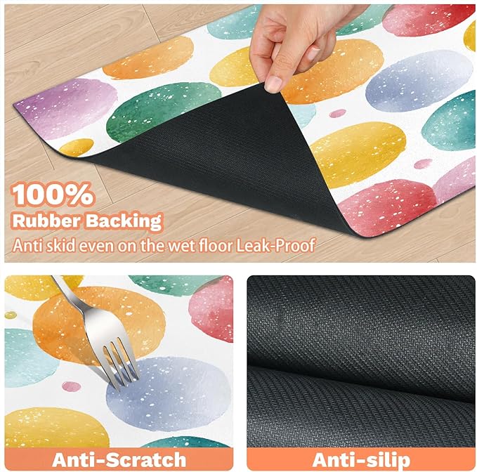 Polka Dot Dog Food Mat for Floors Absorbent Dog Bowl Mat for Food and Water Dispenser Quick Dry Cat Food Placemat Pet Supplies 16" x 24", Rainbow