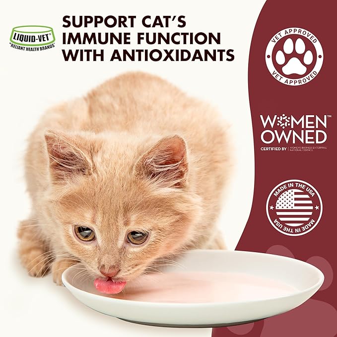 LIQUID-VET Immune Support for Cats – Daily Formula with Inulin, Beta-Glucan, Vitamin E, Omega-3s, Fermented Yeast & More! - Made for Picky Eaters