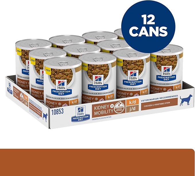 Hill's Prescription Diet k/d Kidney Care + j/d Joint Care Chicken & Vegetable Stew Flavor Wet Dog Food, Veterinary Diet, 12.5 oz. Cans, 12-Pack