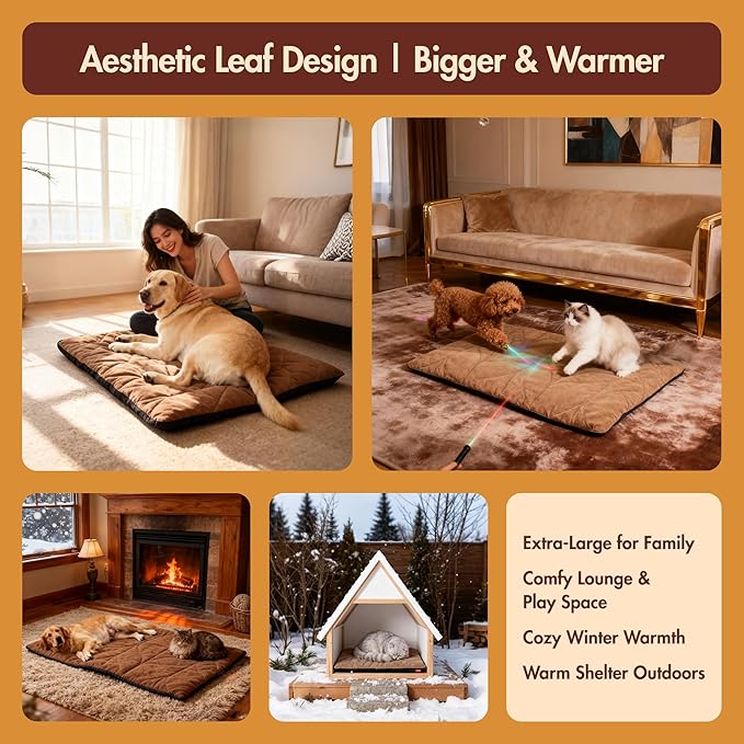 Dog Heating Pad (56"x40") - Waterproof Electric Heated Mat & Pet Bed for Indoor and Outdoor Use, Chew Resistant Cord, Machine Washable Cover with Wheat Pattern Quilting, for Cats and Pets